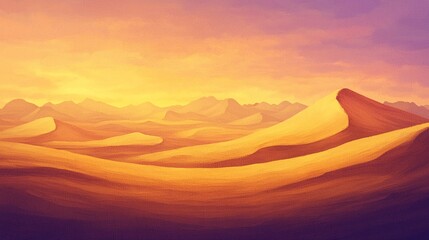 Naklejka premium Vast desert with sand dunes at sunset