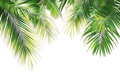 Elegant palm leaves against a clean white backdrop create a serene tropical atmosphere
