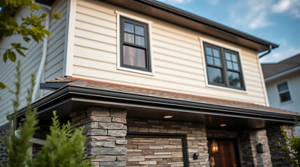 Modern House Exterior Design: Stone and Brick Facade, Contemporary Architecture, New Home Construction