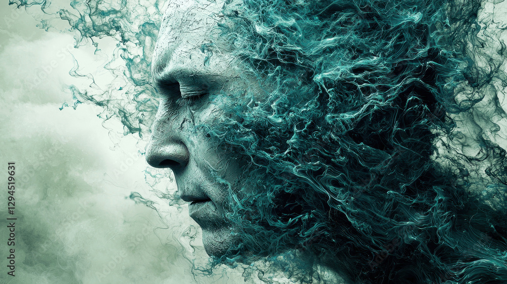 Poster psychological disintegration manifests as a figure dissolving into digital static with flickering ex