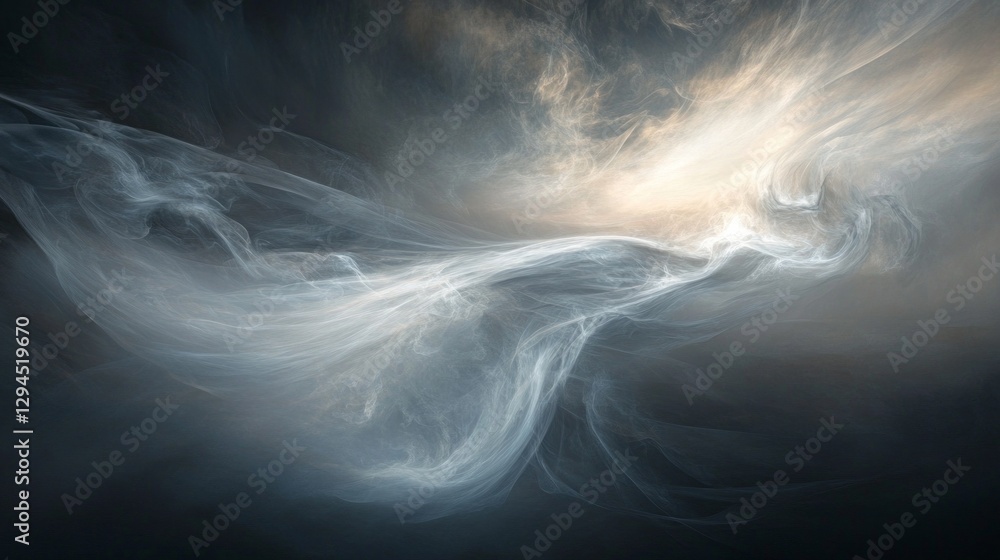Aufkleber Delicate streams of smoke twist and curl, creating an enchanting display against a dark canvas. Soft hues of light blend with shadows, evoking a sense of tranquility and mystery