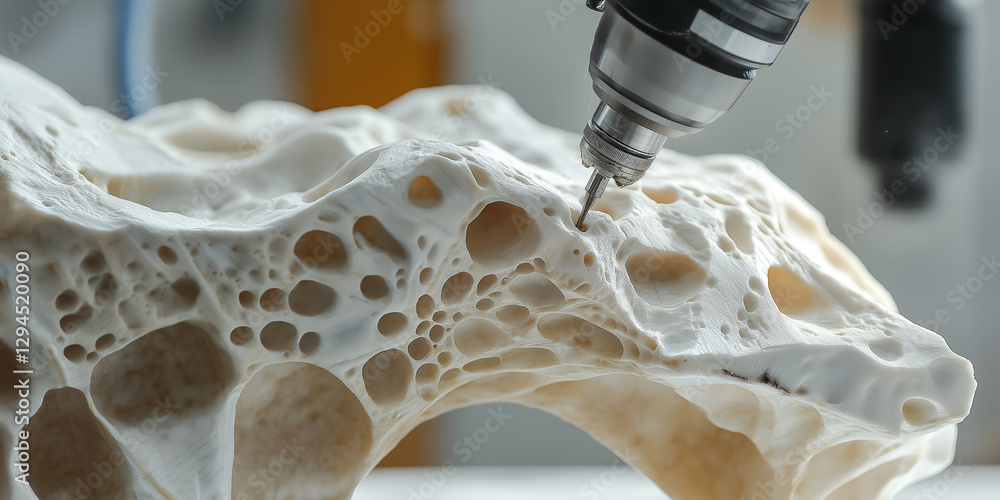 Poster close up of robotic arm carving handmade marble sculpture with intricate details, showcasing advance