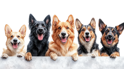 Adorable dogs relaxing on a white wall, charming pet photo dogs