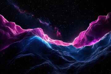 Obraz premium A massive interstellar nebula swirling with electric blue and magenta energy, forming surreal cosmic patterns in deep space