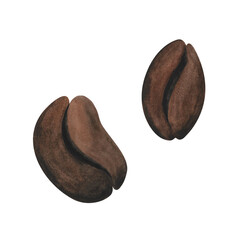 Watercolor coffee beans For menu, cafe design, coffee wrapping paper, logo Hand drawn brown aromatic beans