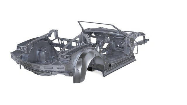 Illustration 3D Coupe Car Frame Chassis and Body Structure 