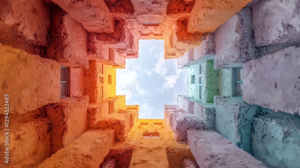 Poster abstract colorful architecture sky view building facade geometric urban design block