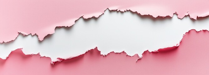 Pink Paper Revelation: Torn pink paper reveals a glimpse of a hidden surface, inviting curiosity. The textures of the torn edges create a visually dynamic composition.