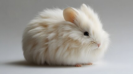 Adorable fluffy white rabbit resting on a light background