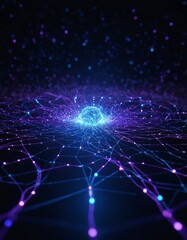 Fototapeta premium Neon Abstract 3D Render of Quantum Circuit with Entangled Particles on Futuristic Background