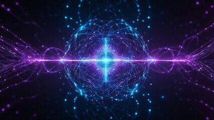 Fototapeta premium Neon Abstract 3D Render of Quantum Circuit with Entangled Particles on Futuristic Background