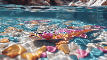 Vibrant Rainbow Trout in Crystal Clear Stream  Underwater Scene