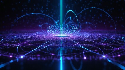 Fototapeta premium Neon Abstract 3D Render of Quantum Circuit with Entangled Particles on Futuristic Background