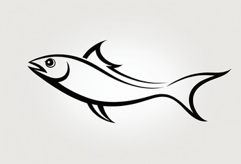 Obraz premium Stylized Black Silhouette of Leaping Fish, Profile View Facing Left, Curving Upwards, Tail Extending Downwards, Rounded Head, Single Eye, Two Dorsal Fins, Smooth Curved Lines. Ai generated image.