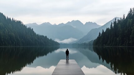 Serene Mountain Lake Pier  Solitude  Reflection  Tranquility