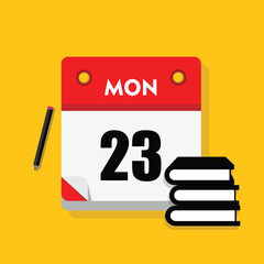 calender icon, 23 monday icon with yellow background
