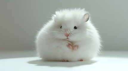 Fluffy White Hamster Sitting Peacefully on a Soft Surface
