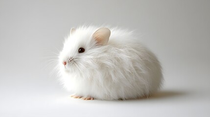 Fluffy White Hamster Sitting Gracefully on White Background