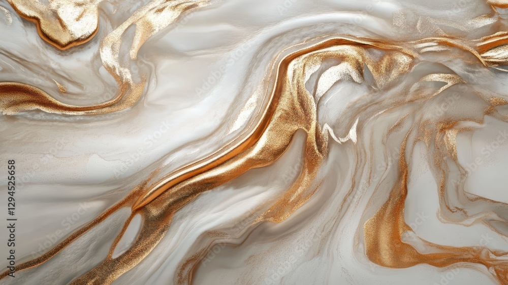 Poster abstract fluid golden and white marble texture with elegant flowing patterns