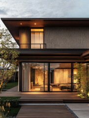 The architecturally modern exterior of the house shown on the image