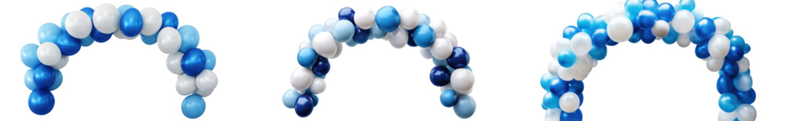 Fototapeta premium Set of blue and white balloon arches isolated on white background