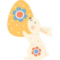 Cute Easter floral Bunny with Paschal Egg