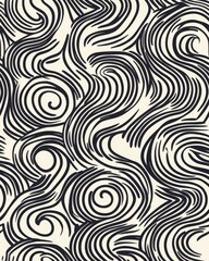 Fototapeta premium Abstract Swirling Black Lines on Beige Background Seamless Pattern