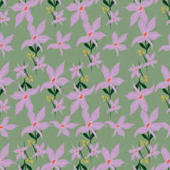 dual-color a solid small flower with stalk leaves arrangement, all over vector design with black and cream background illustration digital image for textile or wrapping paper printing factory