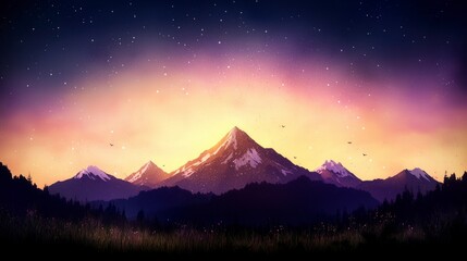 Fototapeta premium Majestic Sunset Mountain Range Serene Nature Landscape