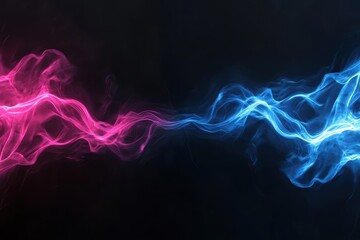 Fototapeta premium Glowing neon waves bending through a dark void, forming surreal futuristic energy fields in electric blue and magenta