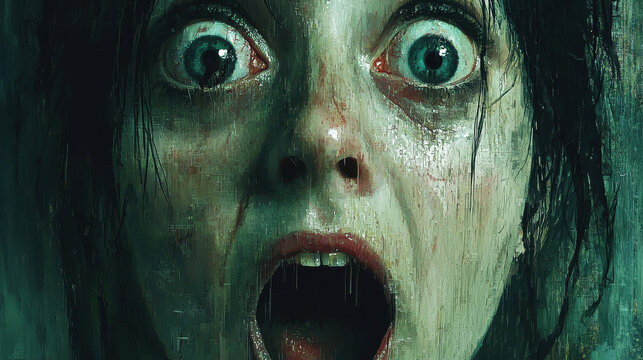 Person screams in terror as reality distorts into a pixelated nightmare, capturing the essence of cyber-dystopian horror with unsettling detail