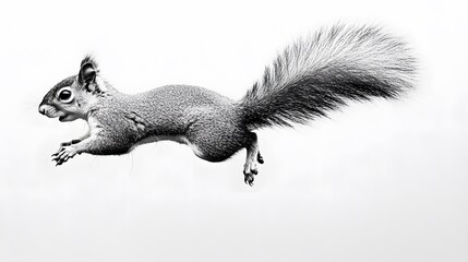 Squirrel in Midair Jumping with Fluffy Tail and Energetic Pose