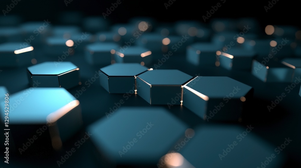 Poster abstract hexagon pattern dark blue metallic 3d render background