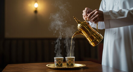 photo of traditional Arab saudi coffee and dallah