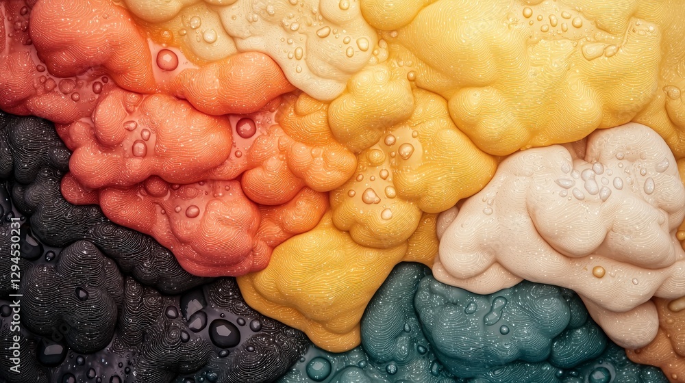 Poster abstract layered texture colorful 3d render with water droplets