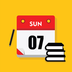 calender icon, 07 sunday icon with yellow background