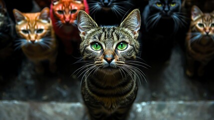 Intriguing Tabby Cat Close Up  Green Eyes  Feline Group  Pets  Animals  Portrait