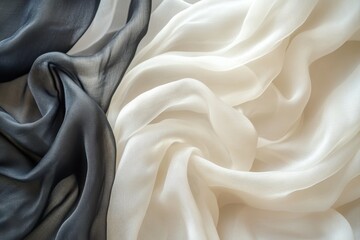 Obraz premium Black and white silk fabric forming elegant folds and wrinkles