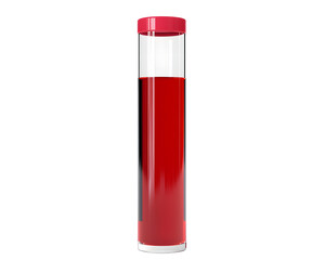 Obraz premium Transparent glass tube filled with vibrant red liquid on a white background