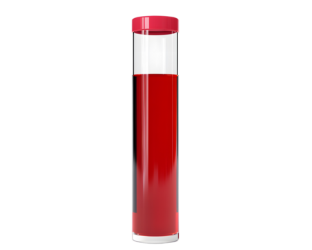 Transparent glass tube filled with vibrant red liquid on a white background - Powered by Adobe