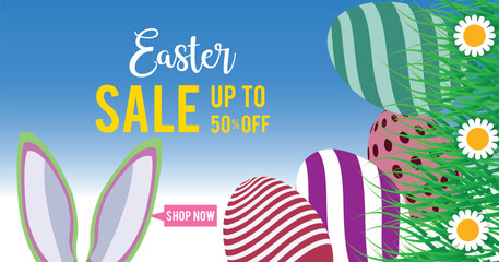 easter sale web banner design with 3d eggs,for seasonal shop discount advertisement