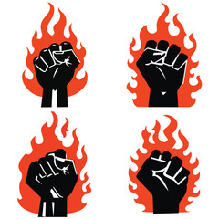 Raised Fist in Flames Symbolizing Revolution, Protest, and Strength