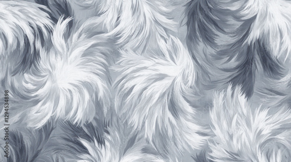 Poster abstract swirling feathers in shades of gray and white, creating a soft, textured background. a calm