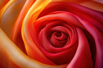 Red and orange silk fabric forming a rose is creating a beautiful abstract design