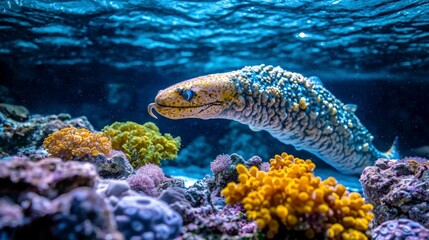 Stunning Moray Eel in Vibrant Coral Reef Underwater Scene