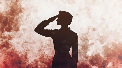 Silhouette of a Woman in Uniform Saluting Against a Textured Background