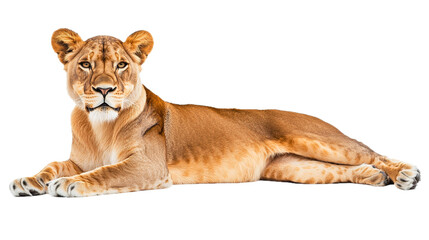 Obraz premium Majestic lioness resting in studio setting animal photography natural habitat close-up perspective wildlife conservation concept