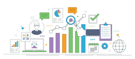 Data analysis and business growth technology illustration with vector icons
