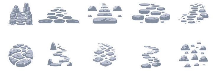 Stone Path Vector Illustration set icons – Various Rock Path Designs in Different Styles