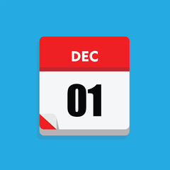 calender icon, 01 december icon with blue background